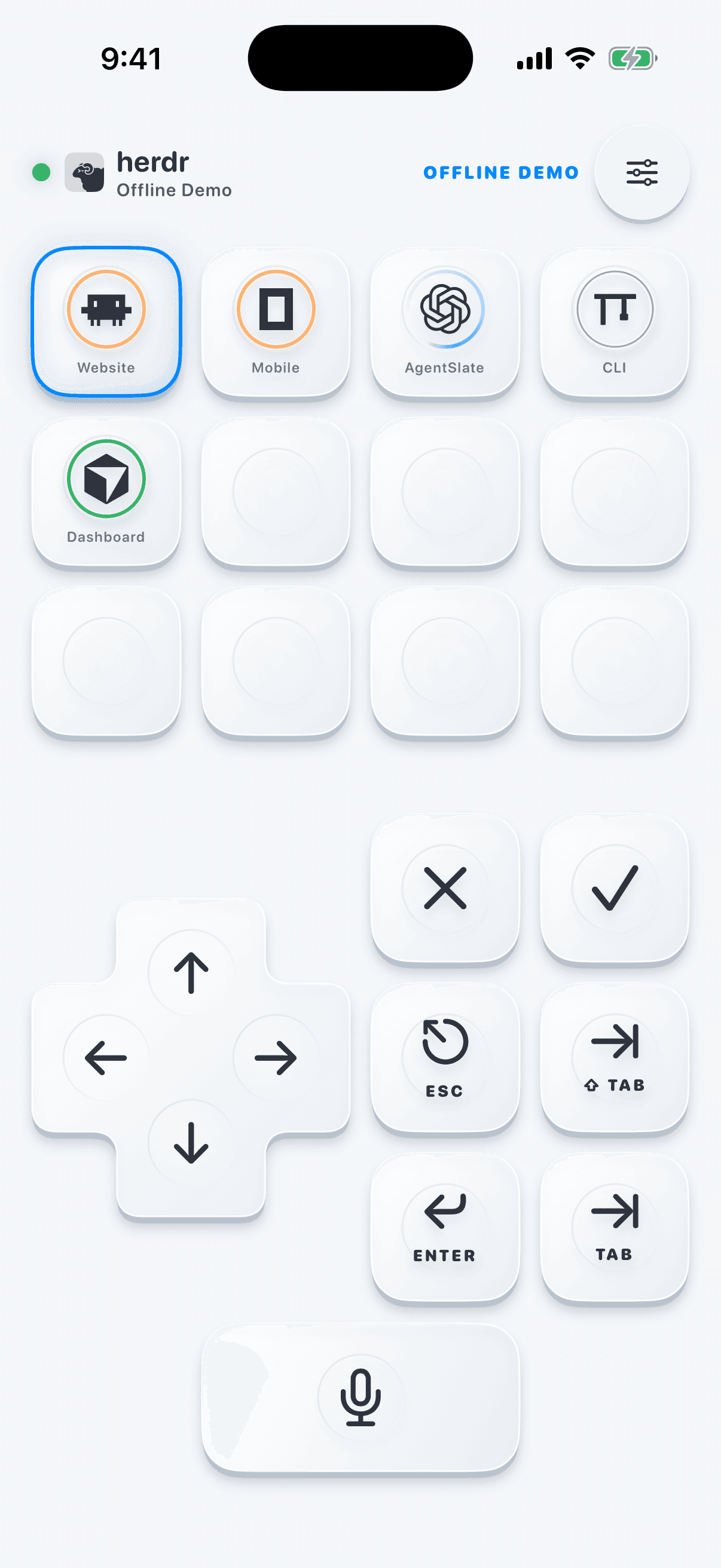 AgentSlate showing a grid of coding agents and focused remote controls on an iPhone.